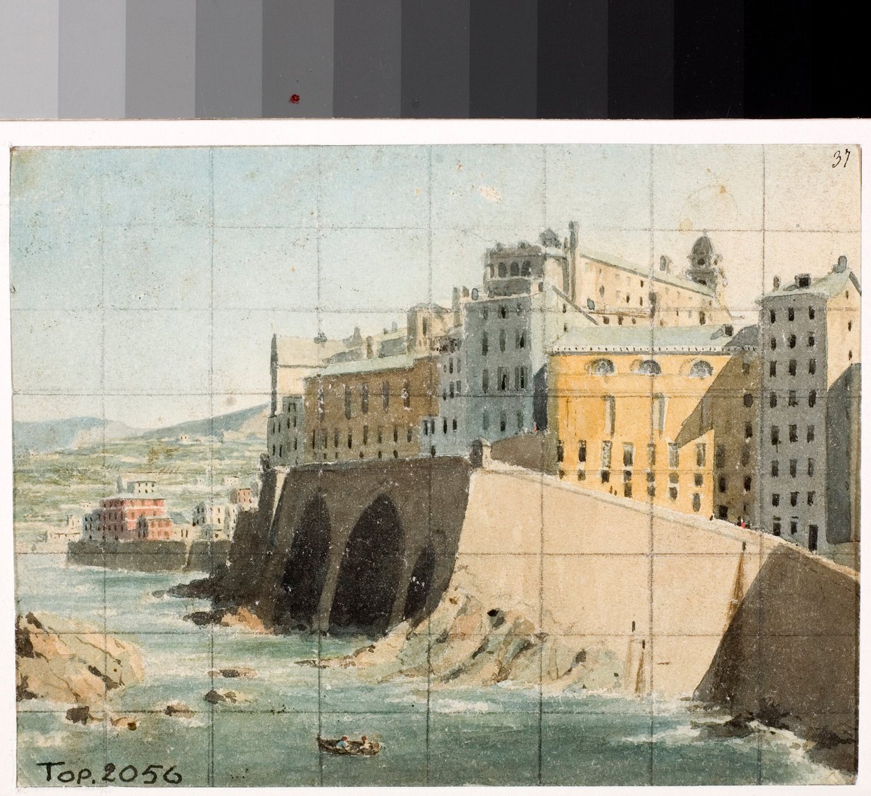 Utsikt över väggarna på havet i Genua (akvarell, ca 1822) av Luigi Garibbo