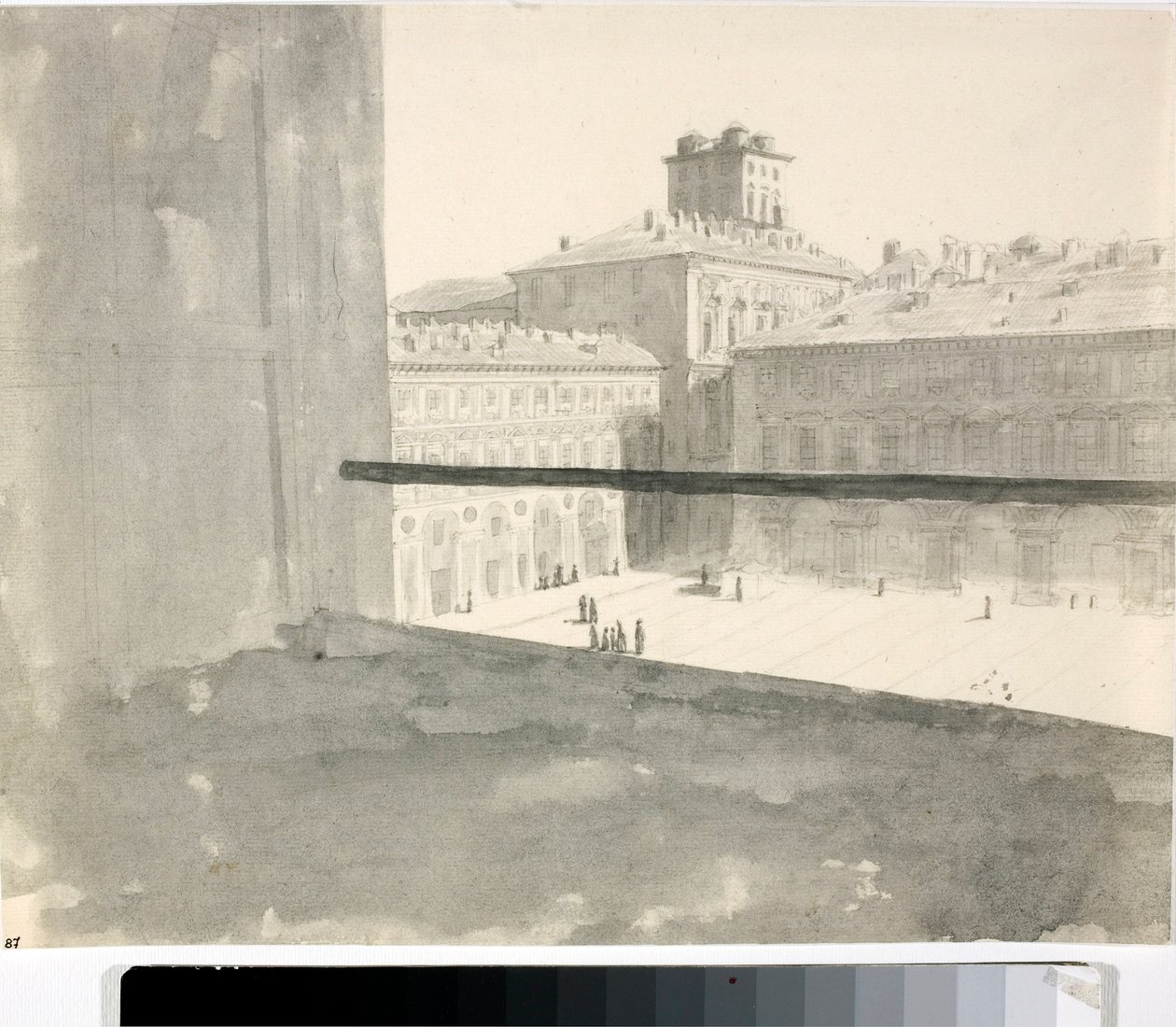 Utsikt över ett torg från ett fönster, Italien (Lavis, ca 1825) av Luigi Garibbo