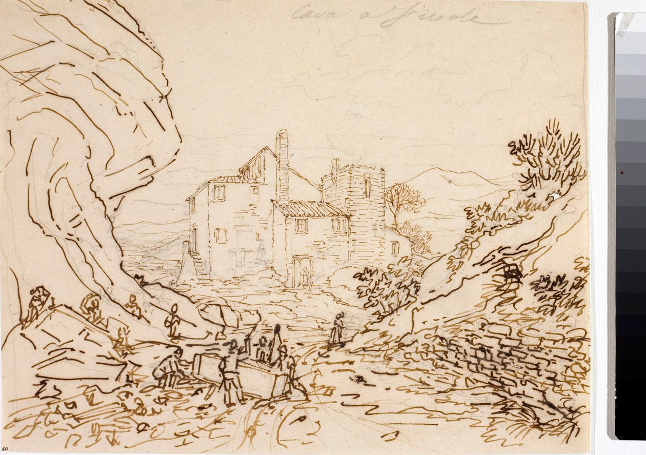 Arbetare i ett stenbrott i Fiesole, nära Florens (bläckteckning, cirka 1823) av Luigi Garibbo