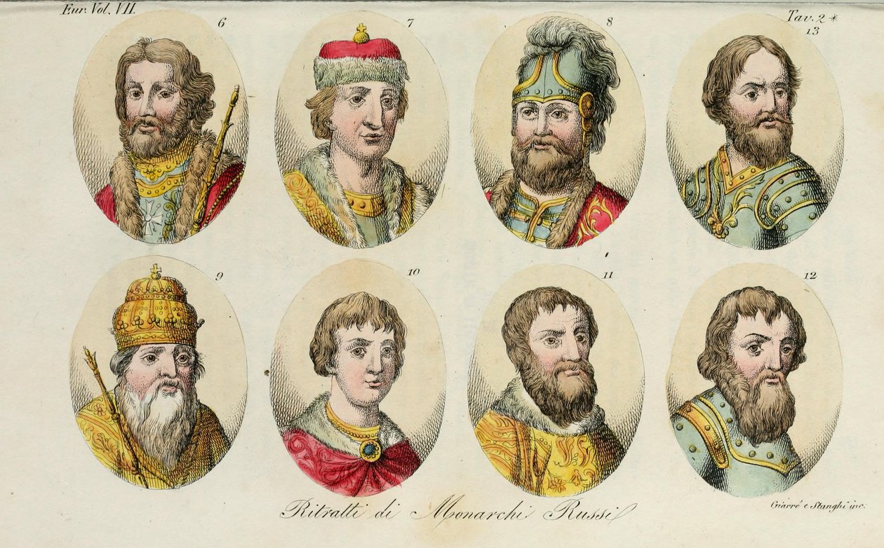 sh. Yaroslav sh. Svyatoslav I 8. Svyatopolk I. Vladimir Monomakh 10. Jurij I 11. Ivan I 12. Dmytro Donskoy 13. Ivan III, 1831 av Luigi Giarrè