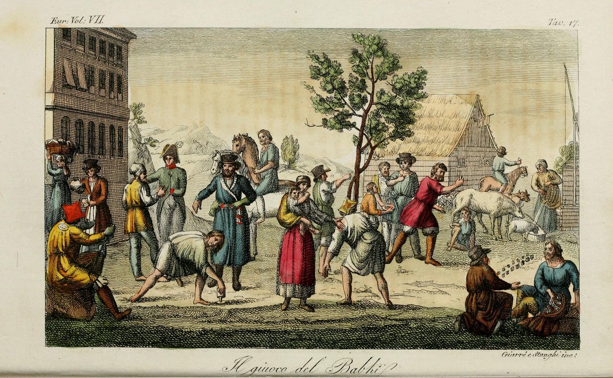 Knogben. Illustration från antika och moderna seder eller regeringshistoria av Giulio Ferrario, 1831 av Luigi Giarrè