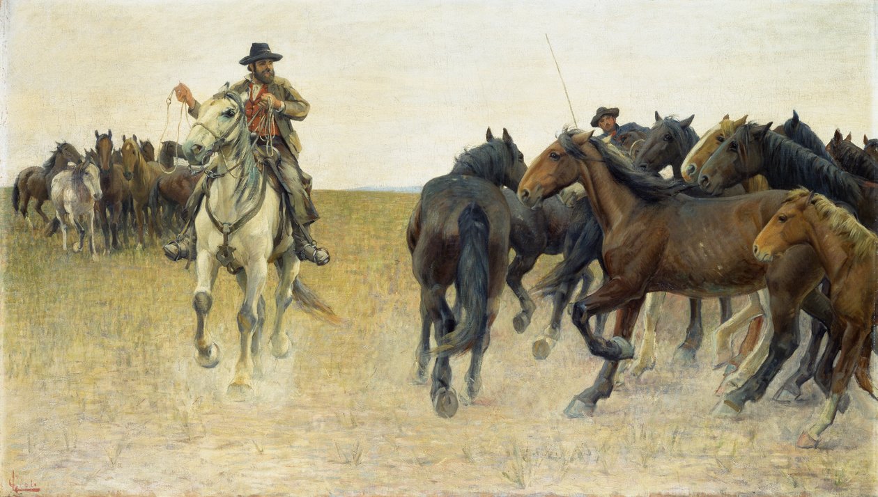 Hästar på Pisanslätten (olja på duk) av Luigi Gioli