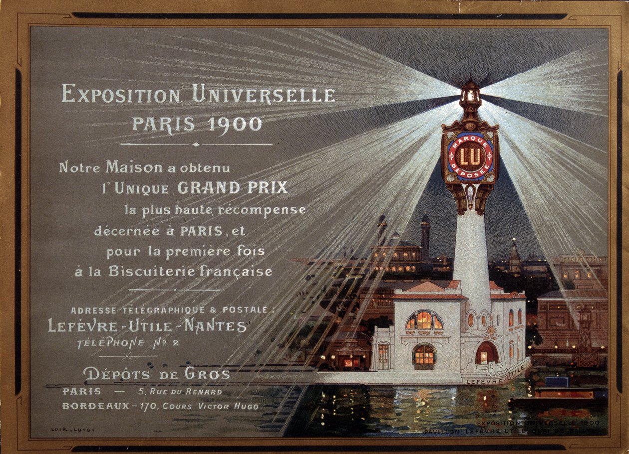 Exposition Universelle i Paris 1900: reklam för varumärket LU - Illustration av Luigi Loir (1845-1916) av Luigi Loir
