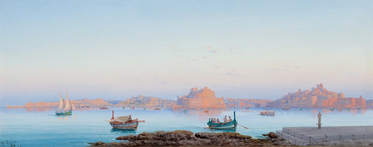Grand Harbour, Malta, från Valletta, 1911 av Luigi Maria Galea