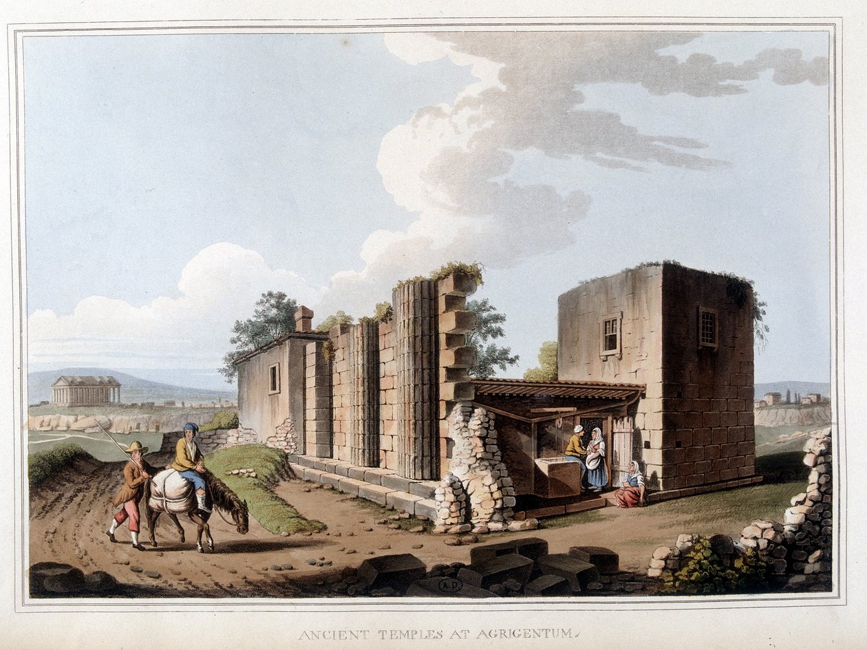Forntida tempel i Agrigento i Italien. i "" Utsikter i de osmanska dominionerna, i Europa, i Asien och några av Medelhavsöarna"" från originalteckningarna tagna av Luigi Mayer, London av Luigi Mayer