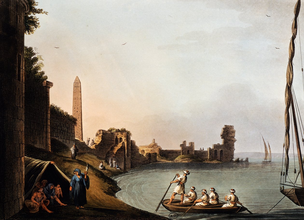 Gamla murar och obelisk av Cleopatra, Luigi Mayer (1755-1803), gravyr från Vedute av Luigi Mayer