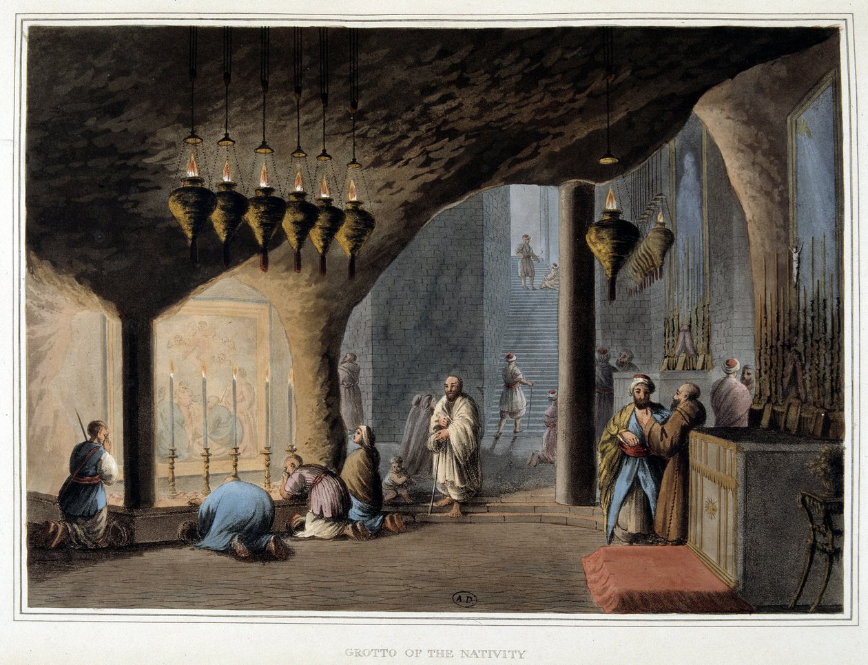 Födelsegrottan i Betlehem - i "" Utsikter i de ottomanska herradömena i Europa, Asien..." av Luigi Mayer, London av Luigi Mayer