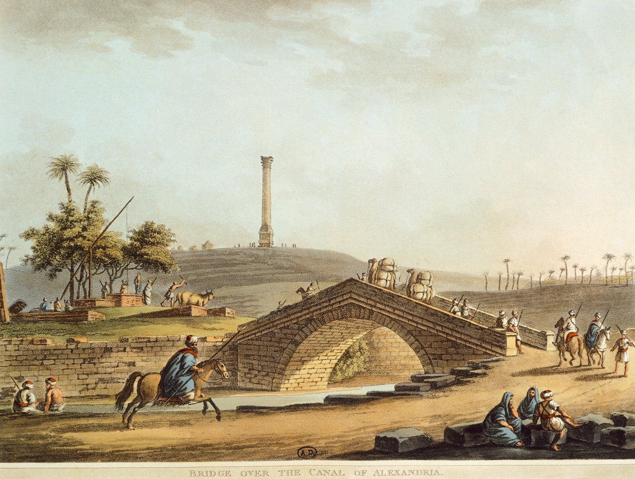 Egypten, bro över Alexandriakanalen, av Luigi Mayer, gravyr av Luigi Mayer