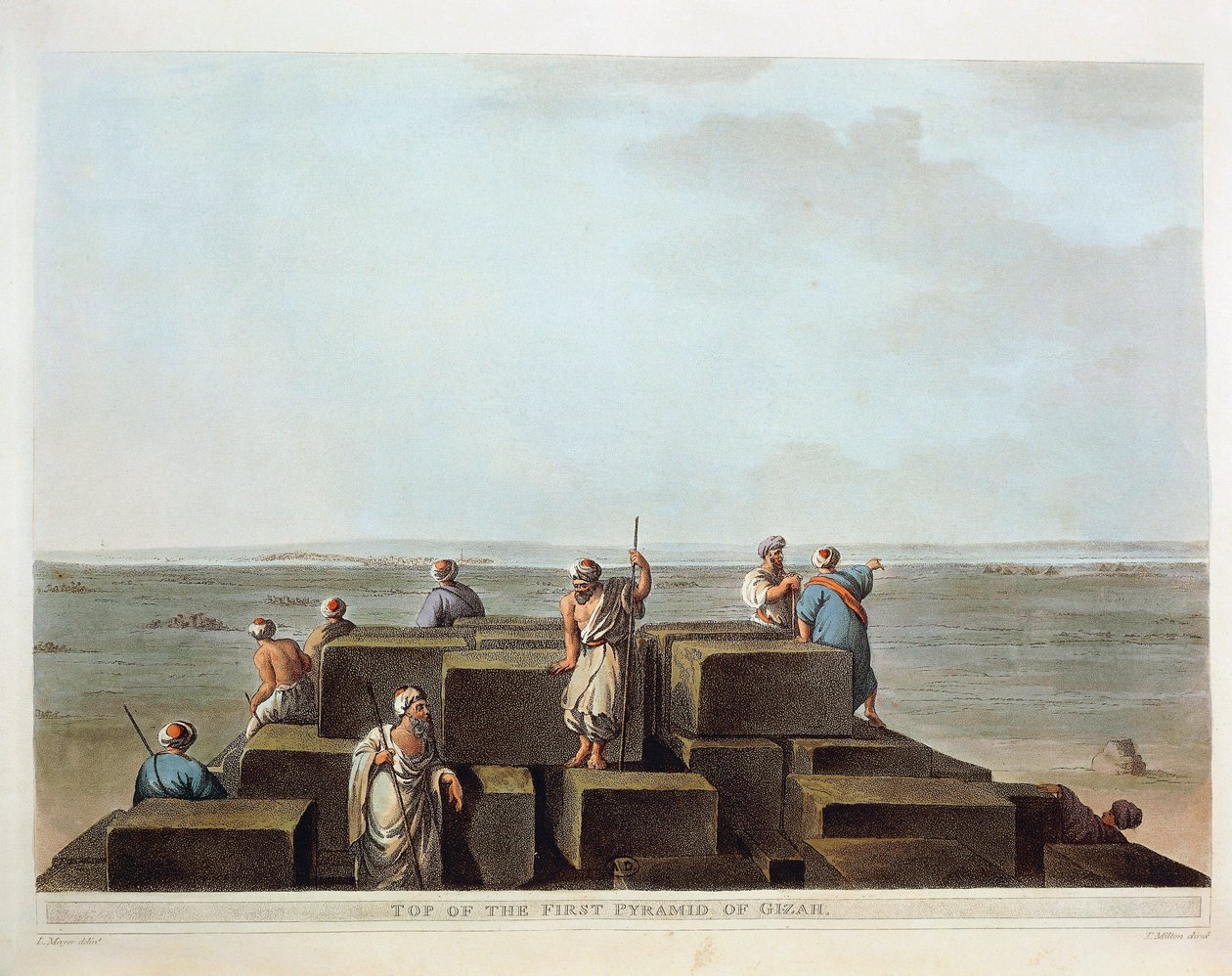 Egypten, toppen av den första pyramiden i Giza, gravyr från "Views" av Luigi Mayer av Luigi Mayer