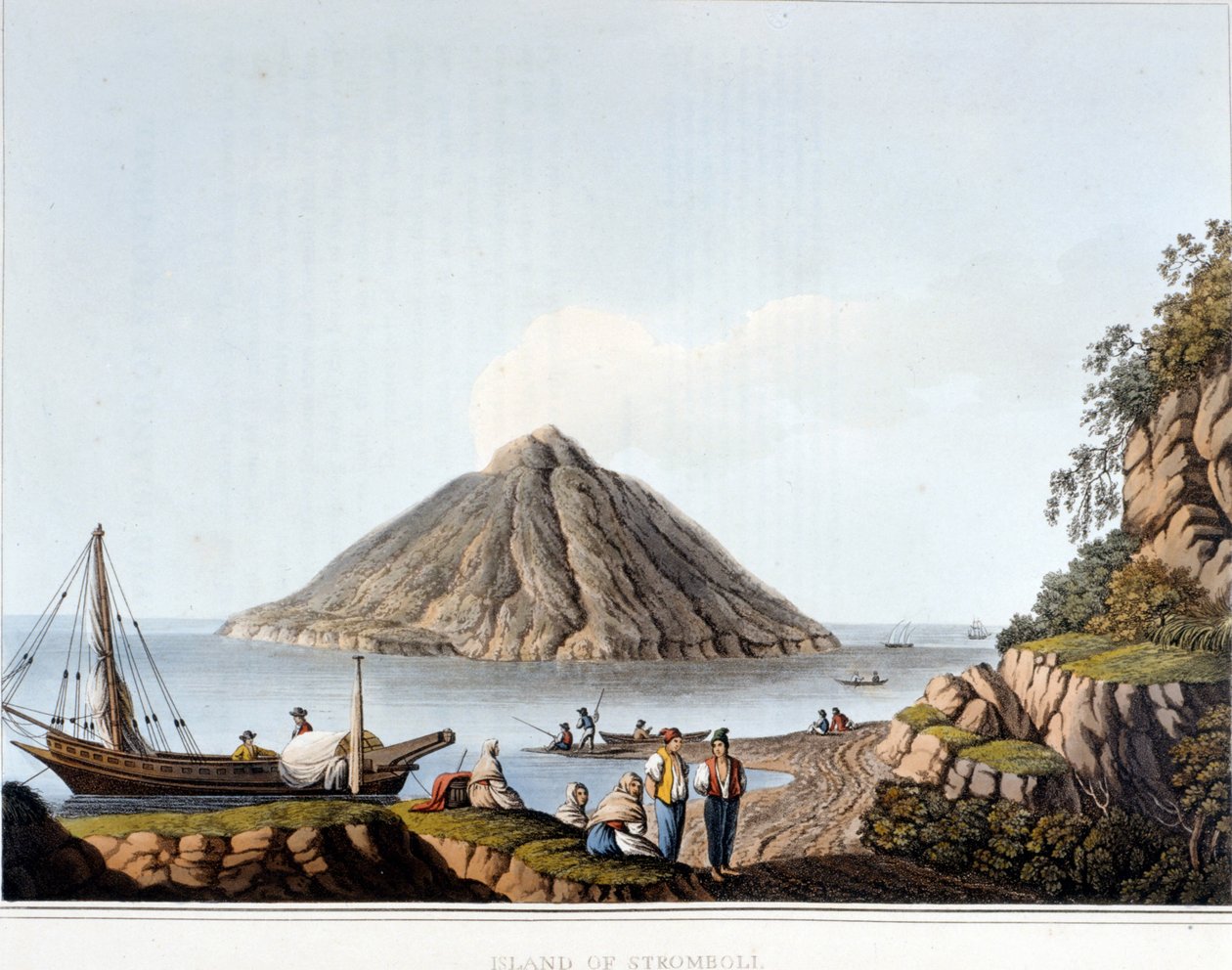 Ön Stromboli - i "" Utsikter i de osmanska dominionerna, i Europa, i Asien och några av Medelhavsöarna"", av Luigi Mayer, London av Luigi Mayer