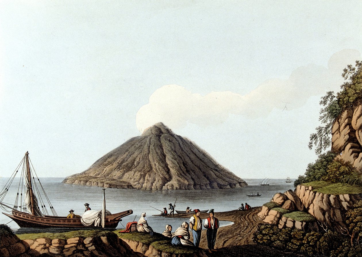 Ön Stromboli - i "" Utsikter i de osmanska dominionerna, i Europa, i Asien och några av Medelhavsöarna"", av Luigi Mayer, London av Luigi Mayer