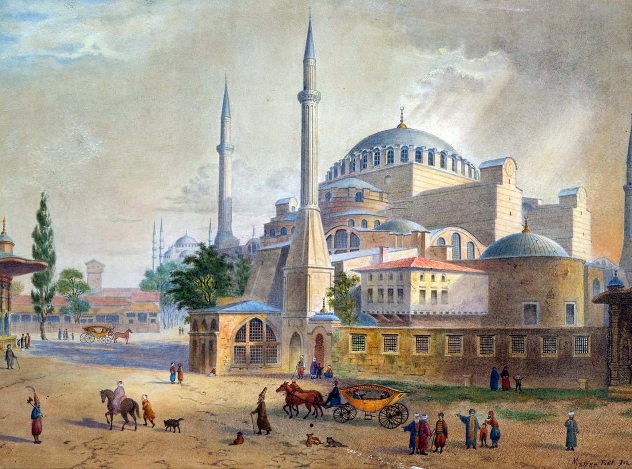 Hagia Sofia i Konstantinopel par Mayer, Luigi (1755-1803). Akvarell på papper, storlek: 26,5x36 av Luigi Mayer