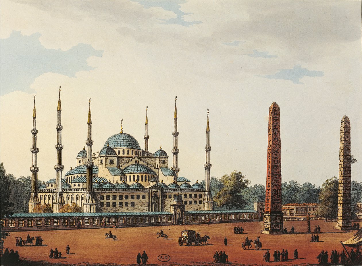Turkiet, Istanbul, Istanbuls blå moské eller blå moskén (sultan Ahmets moské) av Luigi Mayer av Luigi Mayer