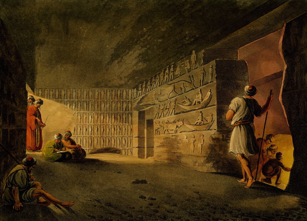 Underjordisk kammare i Pyramid of Giza, gravyr, av Luigi Mayer (1755-ca 1803), från vyer i Egypten, Palestina och andra delar av det osmanska riket av Luigi Mayer