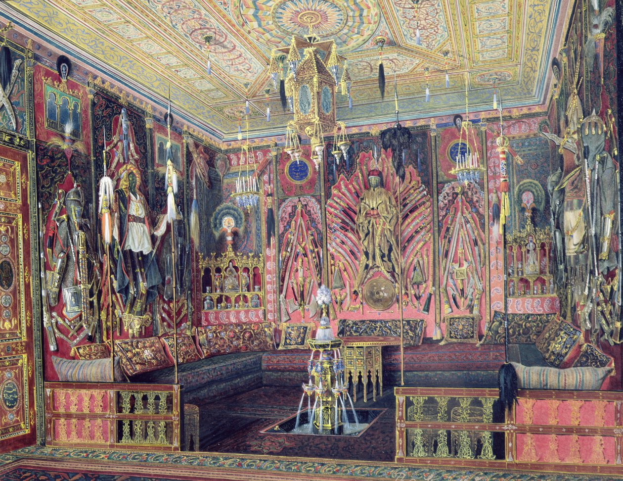 Arabian Hall i Katarinapalatset i Tsarskoye Selo, ca 1850 (wc och vit färg på papper) av Luigi Premazzi