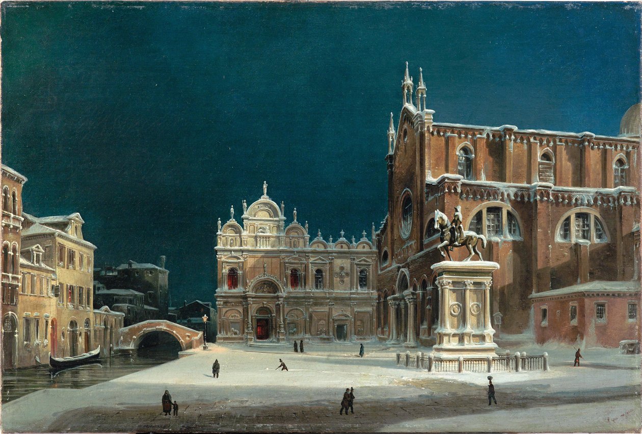 En nattlig utsikt över Campo dei Santi Giovanni e Paolo, 1850. av Luigi Querena