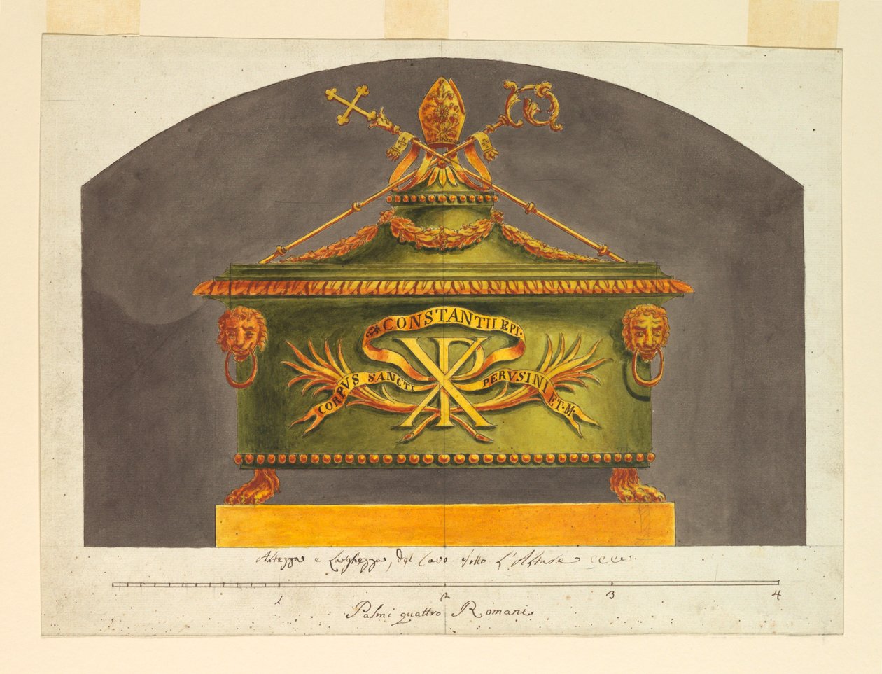 Teckning, Sarkofag för relikskrinet, ca 1825 av Luigi Righetti