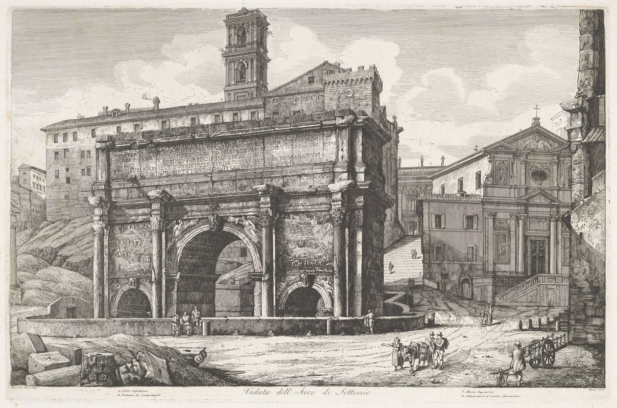 Boog van Septimius Severus i Rom Utsikt över Septimiusbågen (titel på objekt) av Luigi Rossini