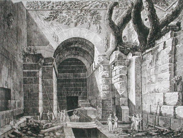 Romerska lämningar vid Castel Gandolfo, Lake Albano, från "The Antiquities of the Contours of Rome", publicerad 1824-26 (etsning) av Luigi Rossini