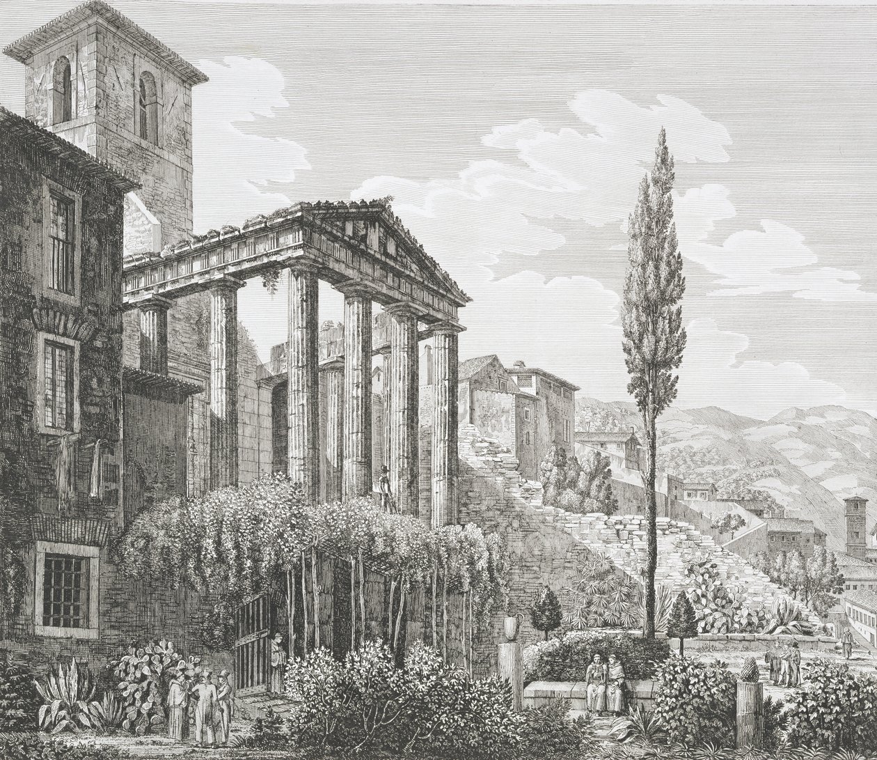 Hercules-templet i Cora, från "The Antiquities of the Contours of Rome", publicerad 1824-26 (se även 205038) av Luigi Rossini