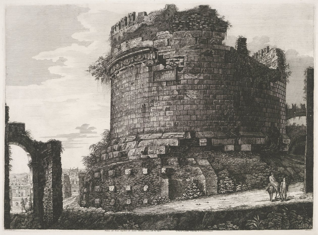 Tombe van Caecilia Metella te Rom Utsikt över Cecilia Metellas stora grav som ligger i Via Appia (titel på objektet) av Luigi Rossini