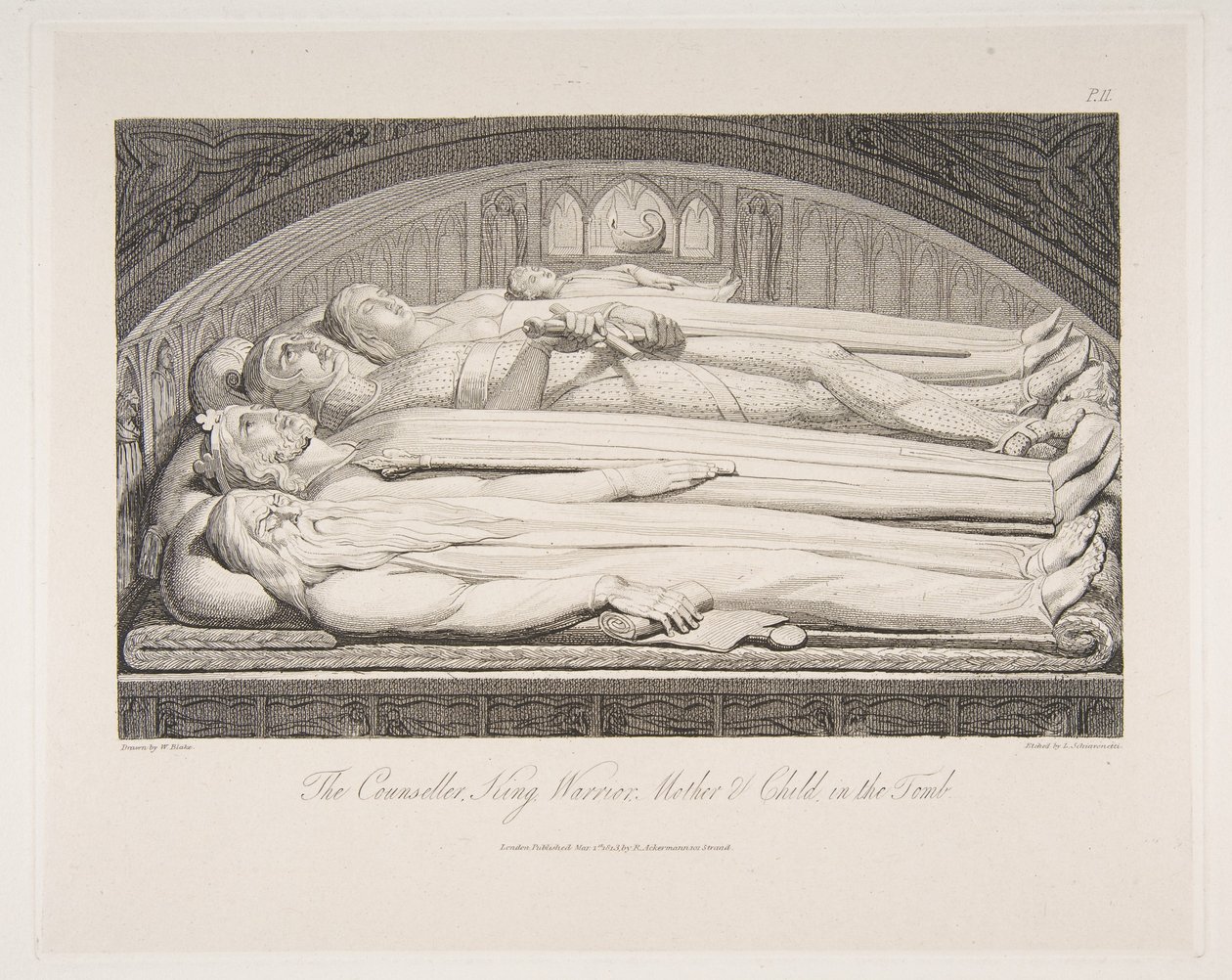 Rådgivaren, kungen, krigaren, mamman och barnet i graven, från graven, en dikt..., 1 mars 1813. av Luigi Schiavonetti