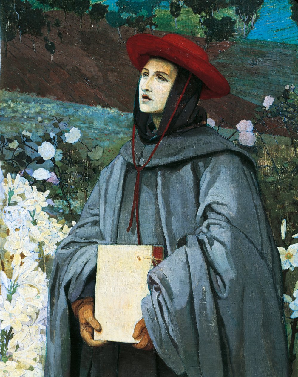 St Bonaventura, detalj från Jungfruns uppenbarelse till St Francis av Assisi och Bonaventure, av Luigi Serra (1846-1888). av Luigi Serra