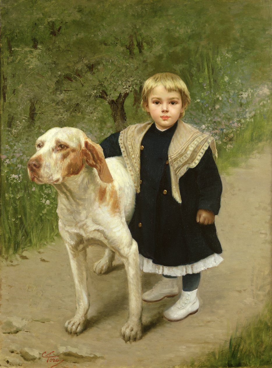 Ungt barn och en stor hund av Luigi Toro