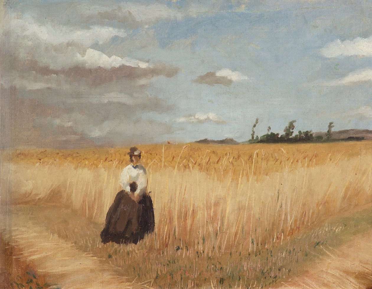 Woman in wheat field av Luis Astete y Concha