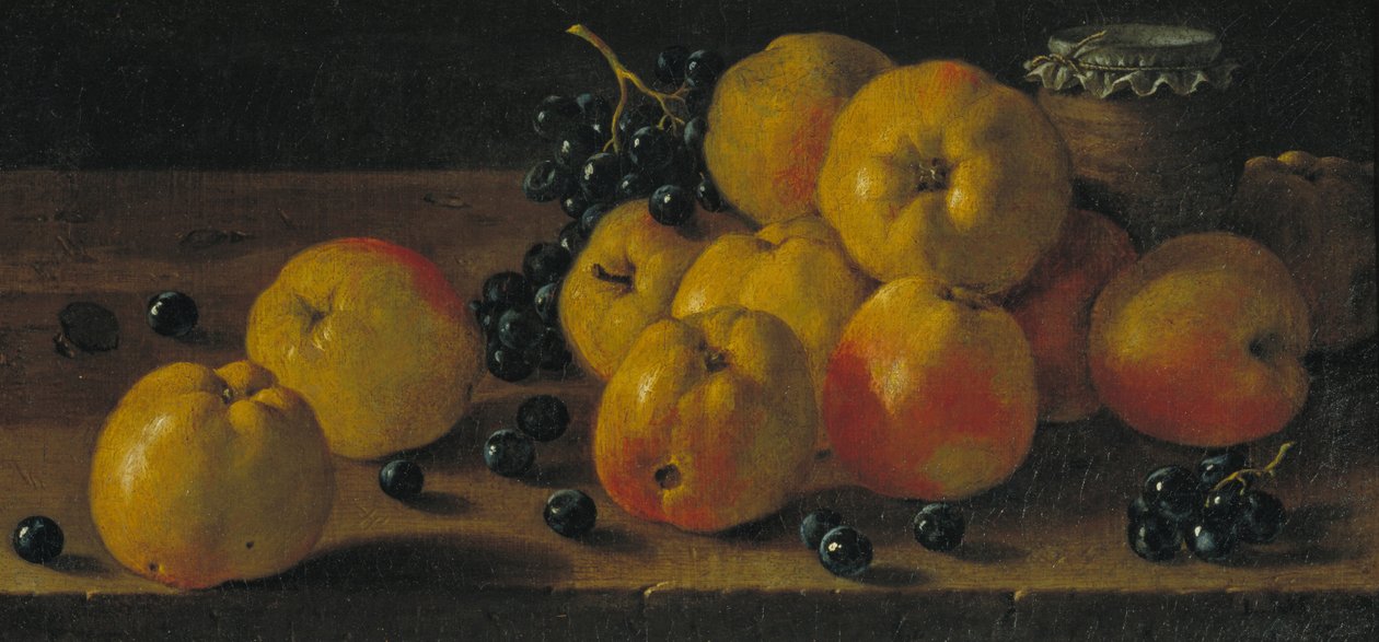 Still Life with Apples, Grapes and a Pot of Jam av Luis Egidio Melendez