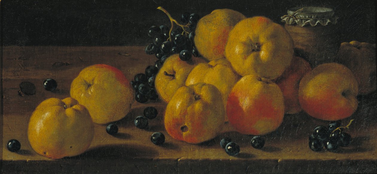 Still Life with Apples, Grapes and a Pot of Jam av Luis Egidio Melendez