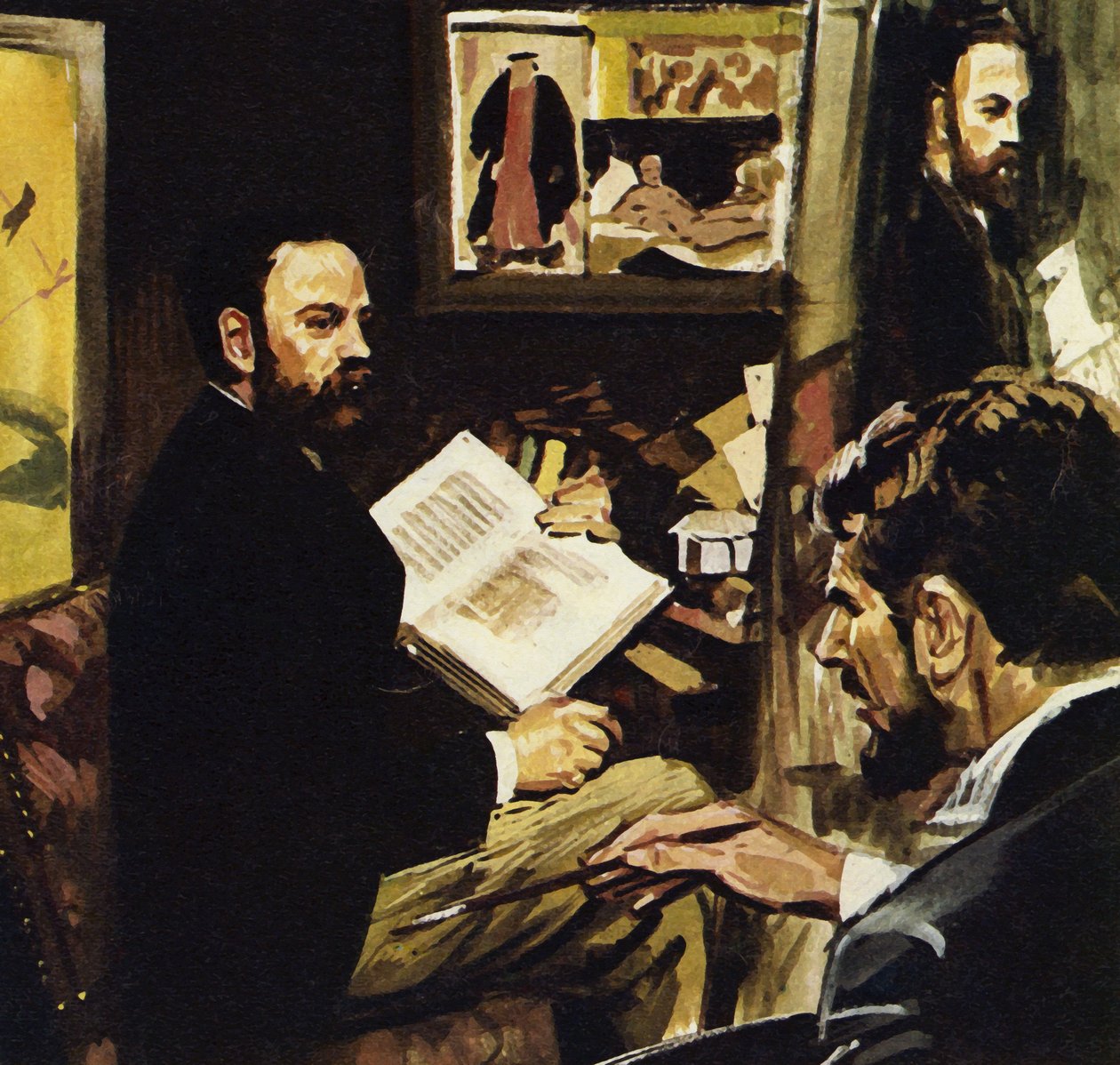 Emile Zola förutspådde att Manets verk skulle hänga i Louvren (färglitografi) av Luis Arcas Brauner