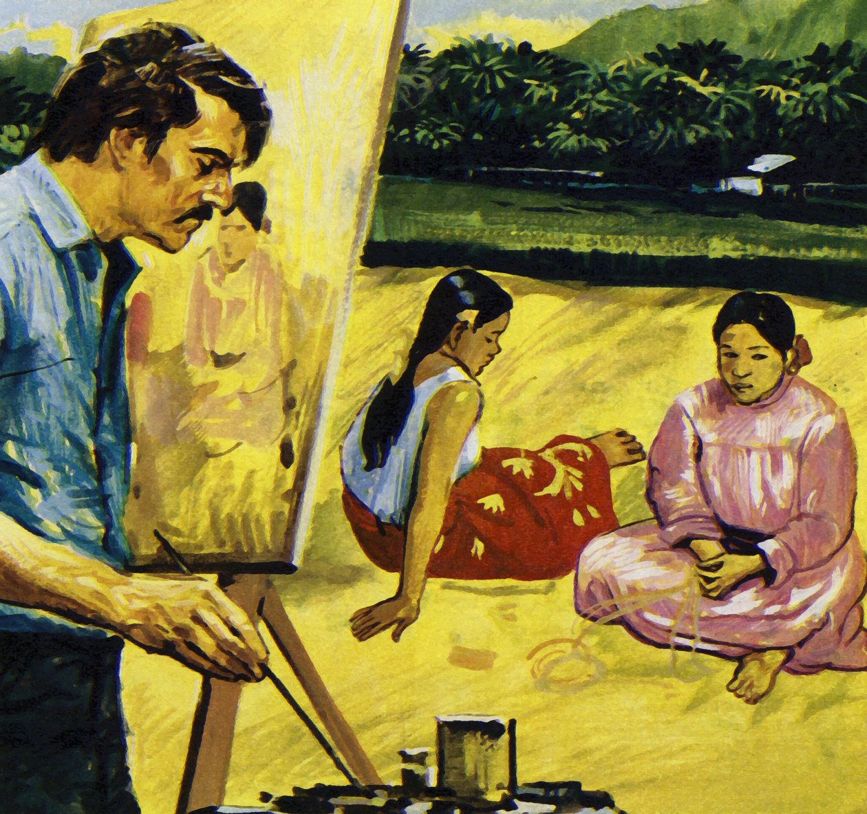Gauguin målade infödingsflickor på Tahiti (färglitografi) av Luis Arcas Brauner