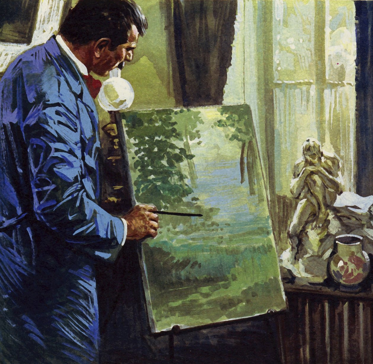 Inspirerad av impressionisterna blev Gauguin amatörmålare (färglitografi) av Luis Arcas Brauner