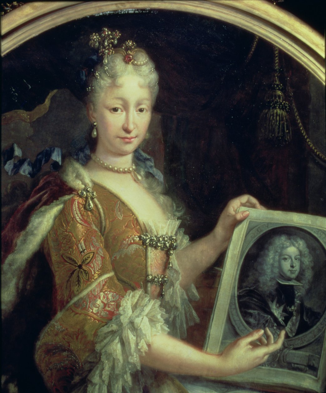 131 0794125/2 Porträtt av Elizabeth Farnese (1692-1766) andra fru till Filip V av Spanien (olja på duk) av Luis Egidio Melendez