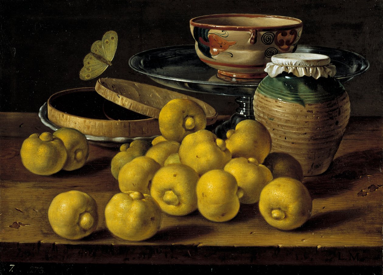 Stilleben med limefrukter, syltkruka och fjäril par Melendez, Luis Egidio (1716-1780), 1700-talets andra hälft. - Olja på duk, 35x48 - Museo del Prado, Madrid av Luis Egidio Melendez