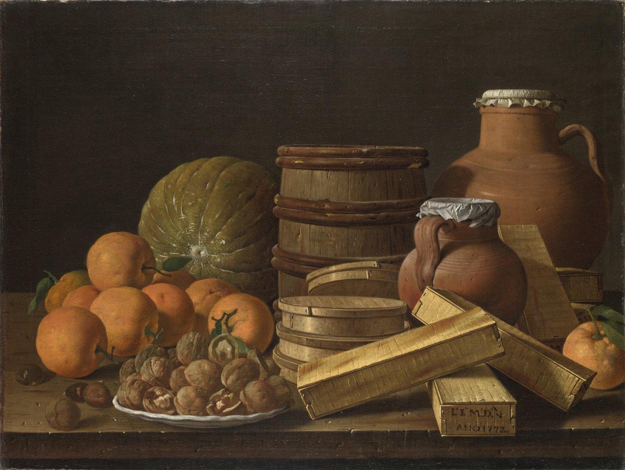 Stilleben med apelsiner och valnötter, 1772 av Luis Egidio Melendez