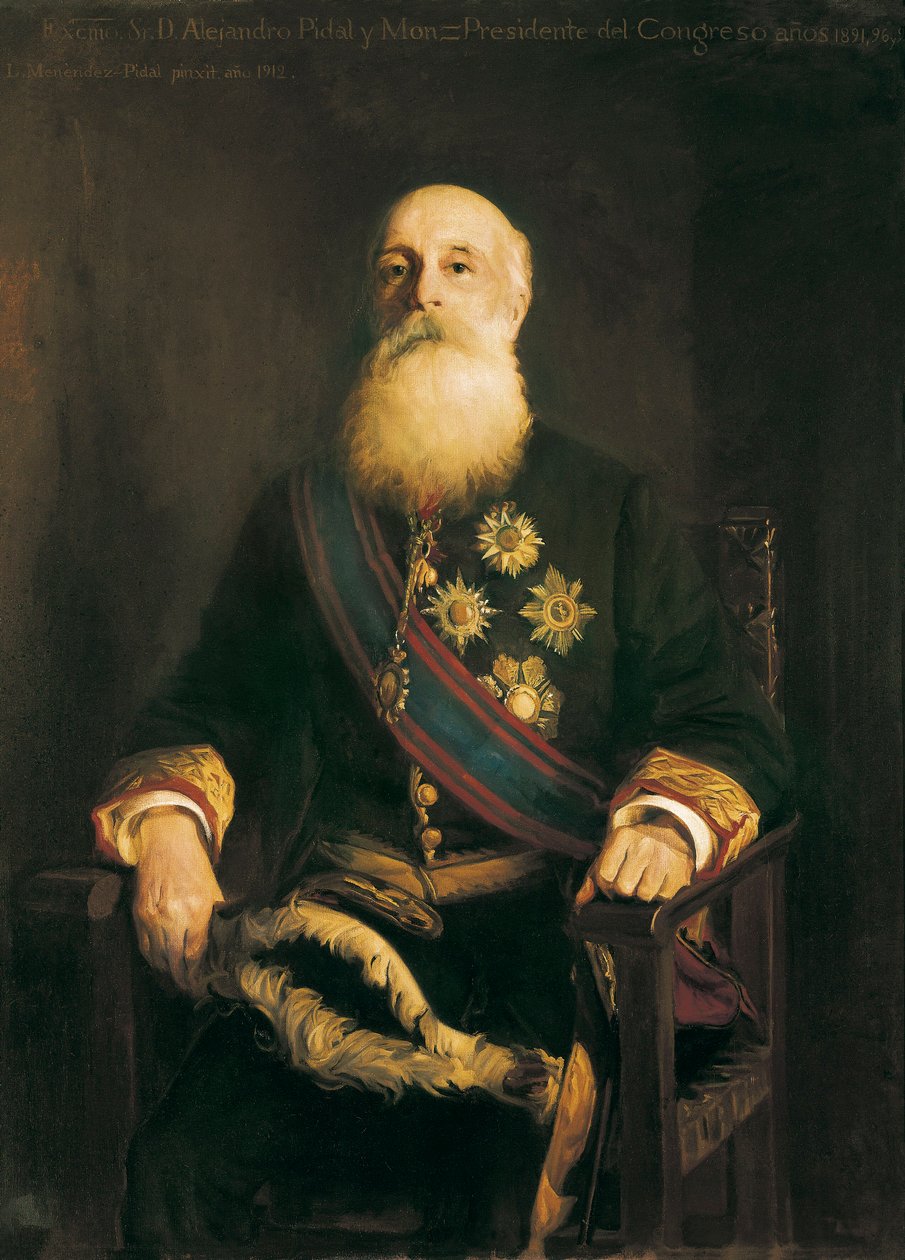 Porträtt av Alejandro PIDAL Y MON (1846-1913) spansk politiker och medlem av den katolska unionsgruppen. Målning av Luis Menendez Pidal (1861-1932) av Luis Menendez Pidal