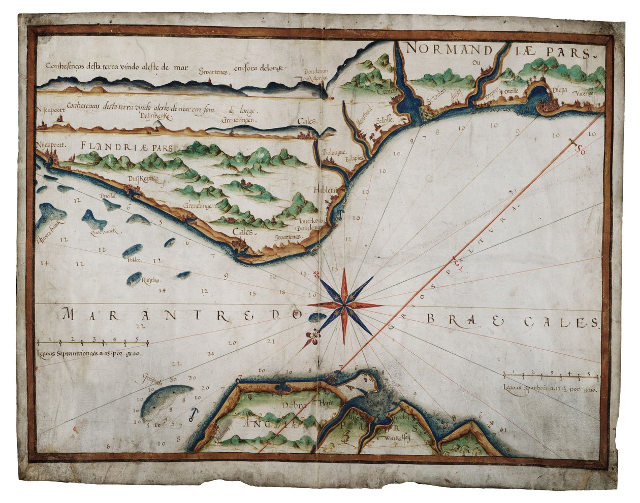 Karta över Doversundet, ca 1587-88 (akvarell på pergament) av Luis Teixeira