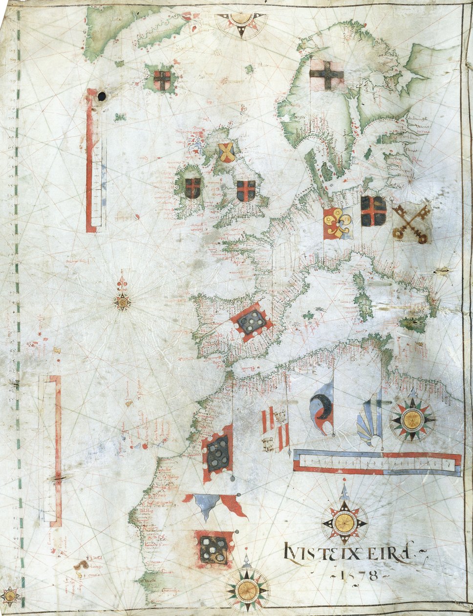 Portolan diagram över Västeuropa och Nordafrika, 1578 av Luis Teixeira