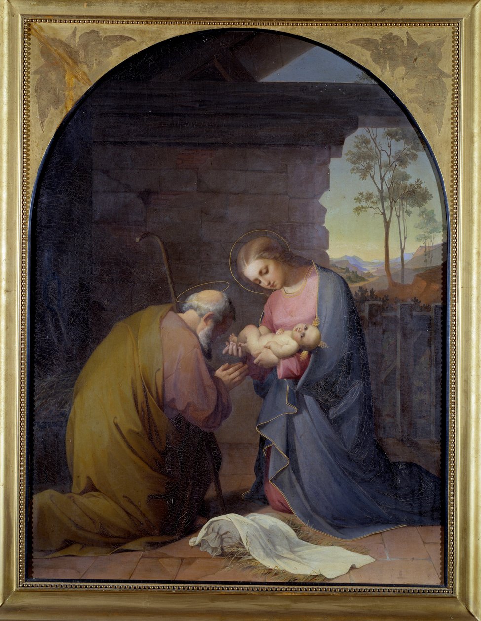 Tillbedjan av Jesus (Jesus och Maria som dyrkar Jesus) Målning av Luisa Mussini Piaggio (1830-1865) Dim 109x81 cm Genes, Galleria d