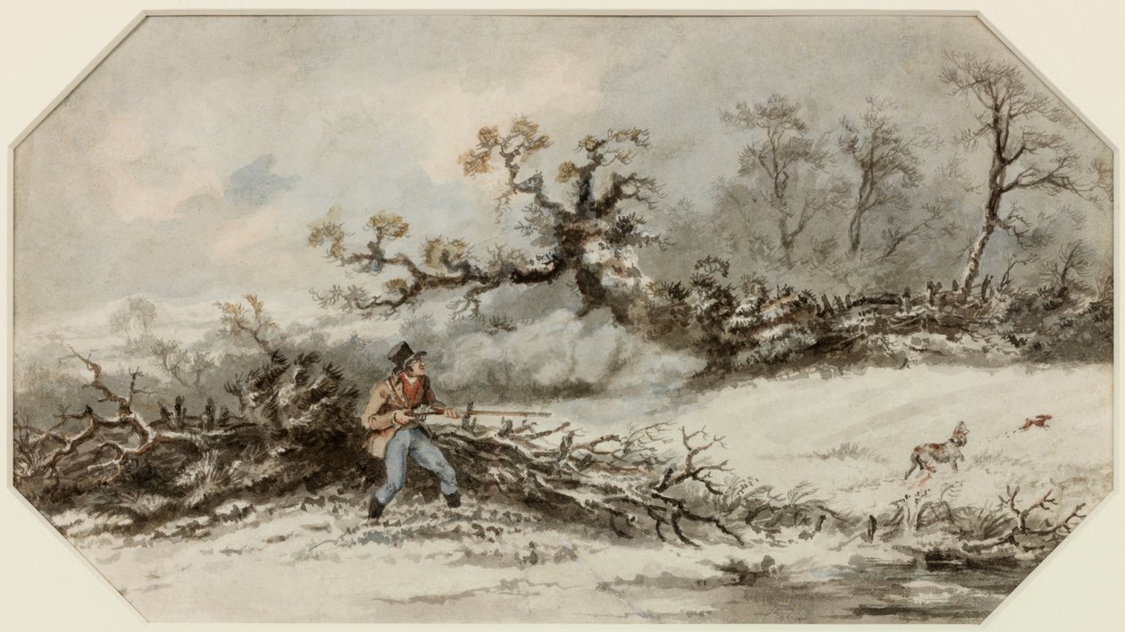 Sportsman with Gun and Dog (akvarell på papper (hörnklippta)) av Luke Clennell