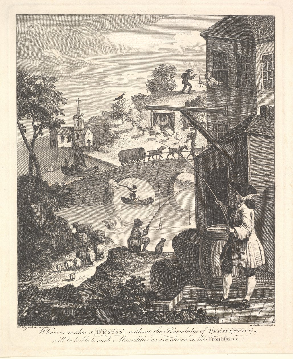 Satire on False Perspective: Frontispice to Kirbys Perspective, februari 1754. av Luke Sullivan