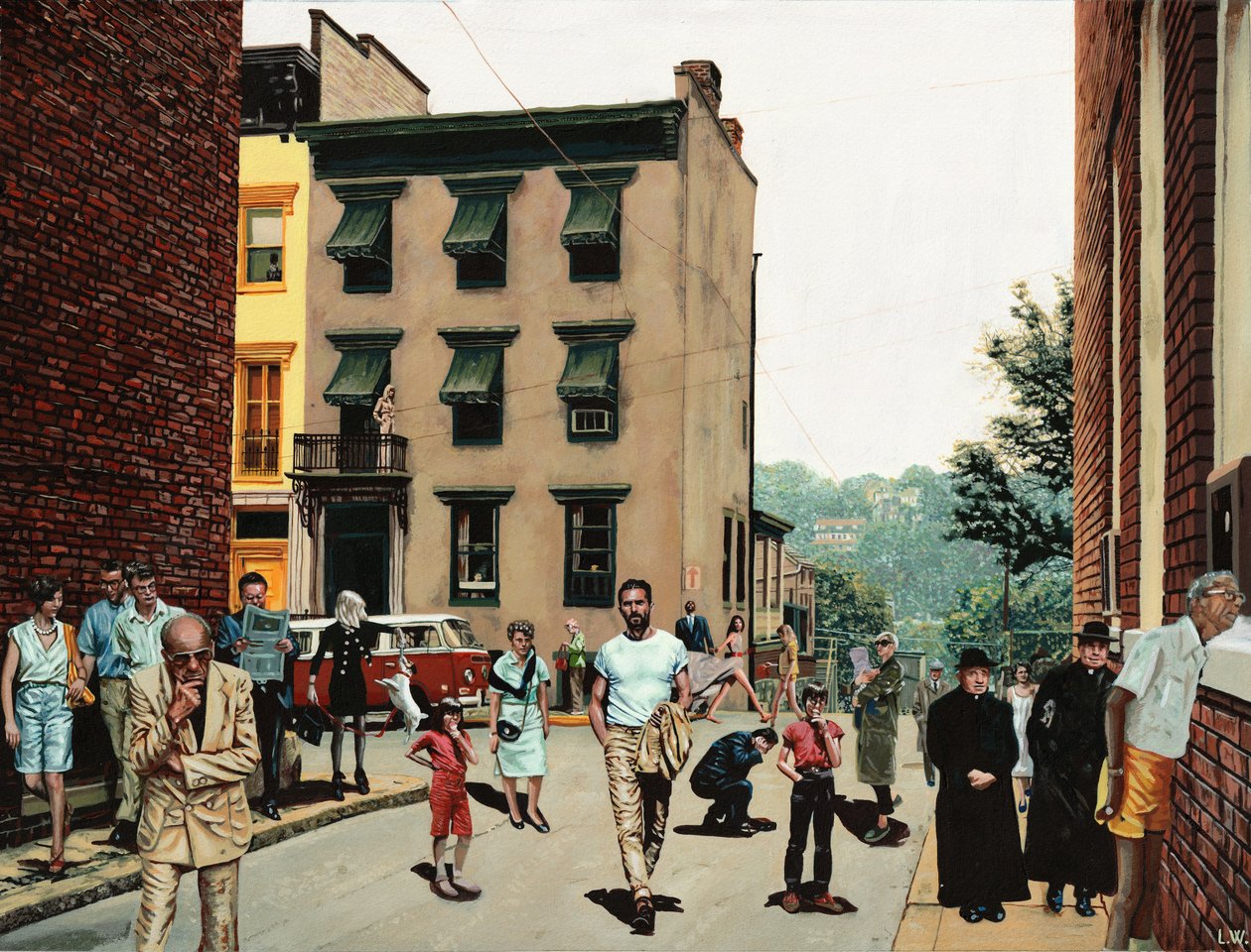 Self-Portrait with Strangers, ca 2020 (akrylfärg på papper) av Luke Waller