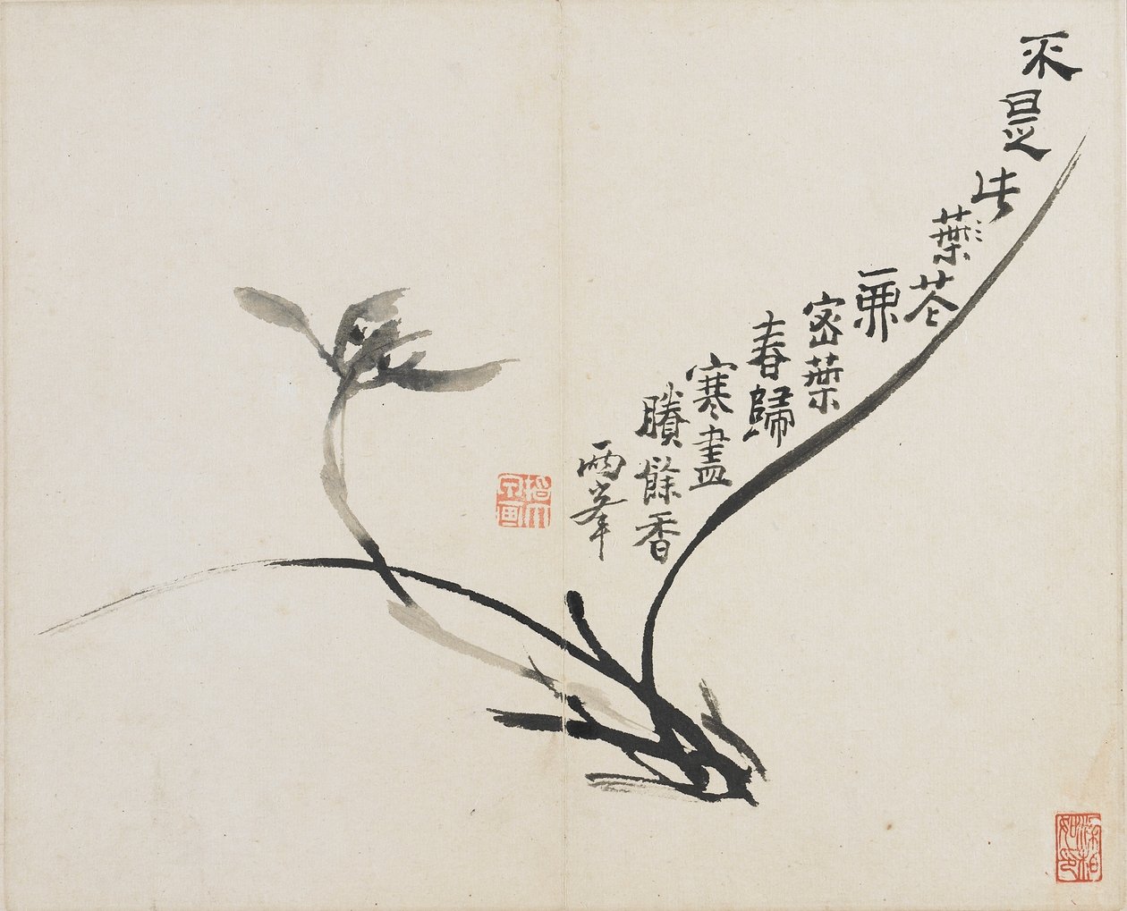 Landskap, blommor och fåglar: Orchid, Qing Dynasty, 1780 (bläck på papper) av Luo Ping