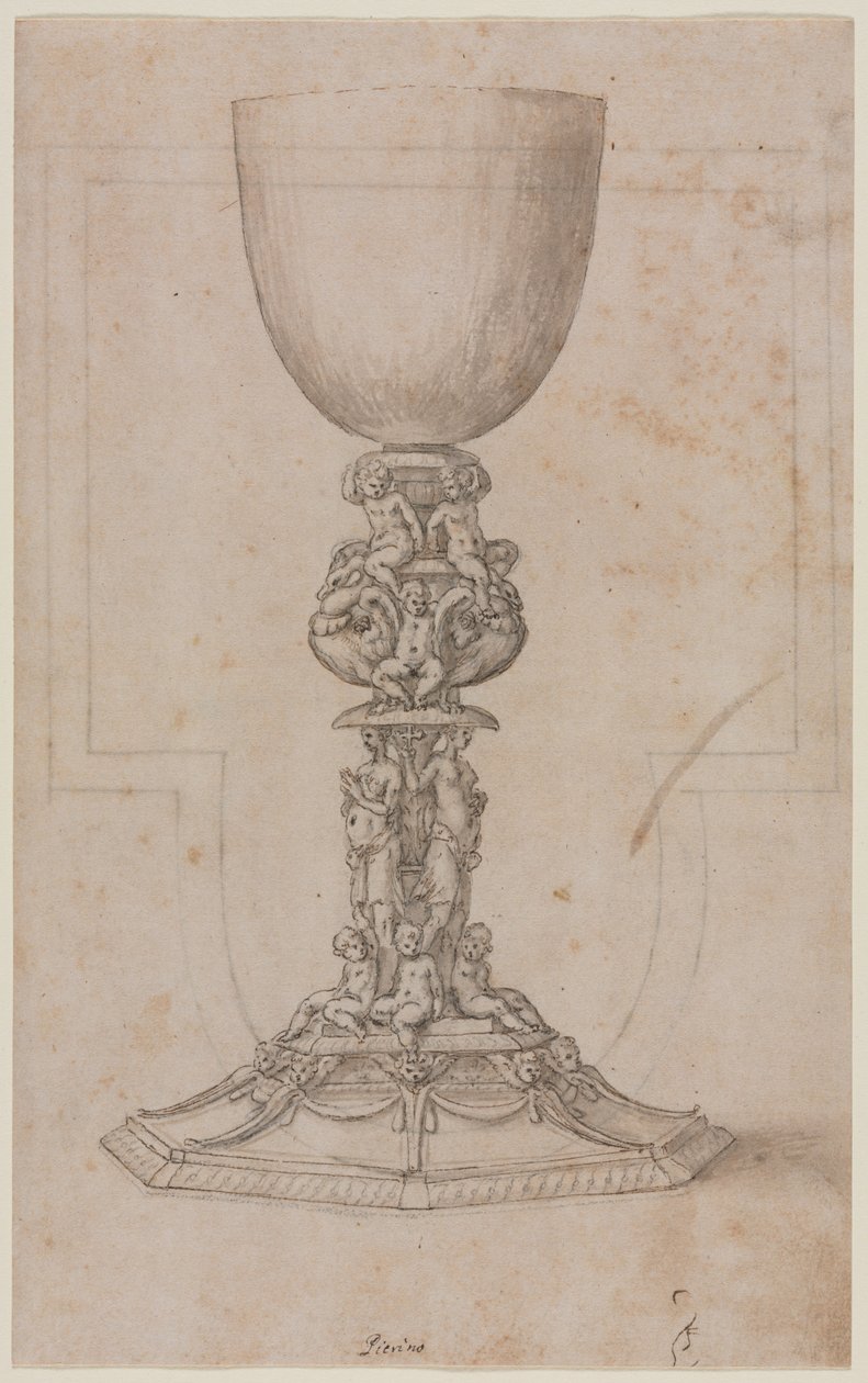 Design för en Chalice recto, mitten av 1500-talet. av Luzio Romano