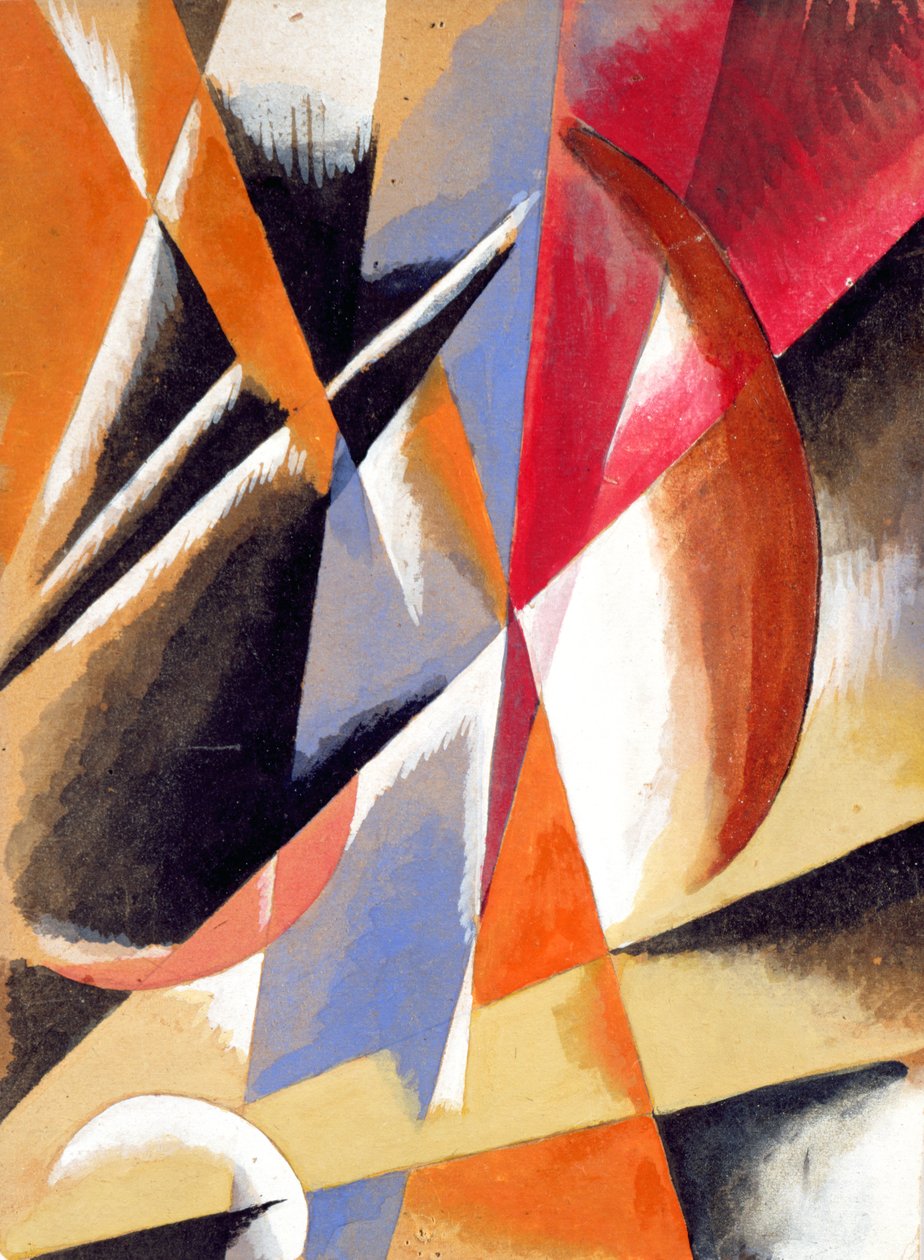 Komposition, ca 1920 (gouache, wc och penna på färgat papper) av Lyubov Sergeevna Popova