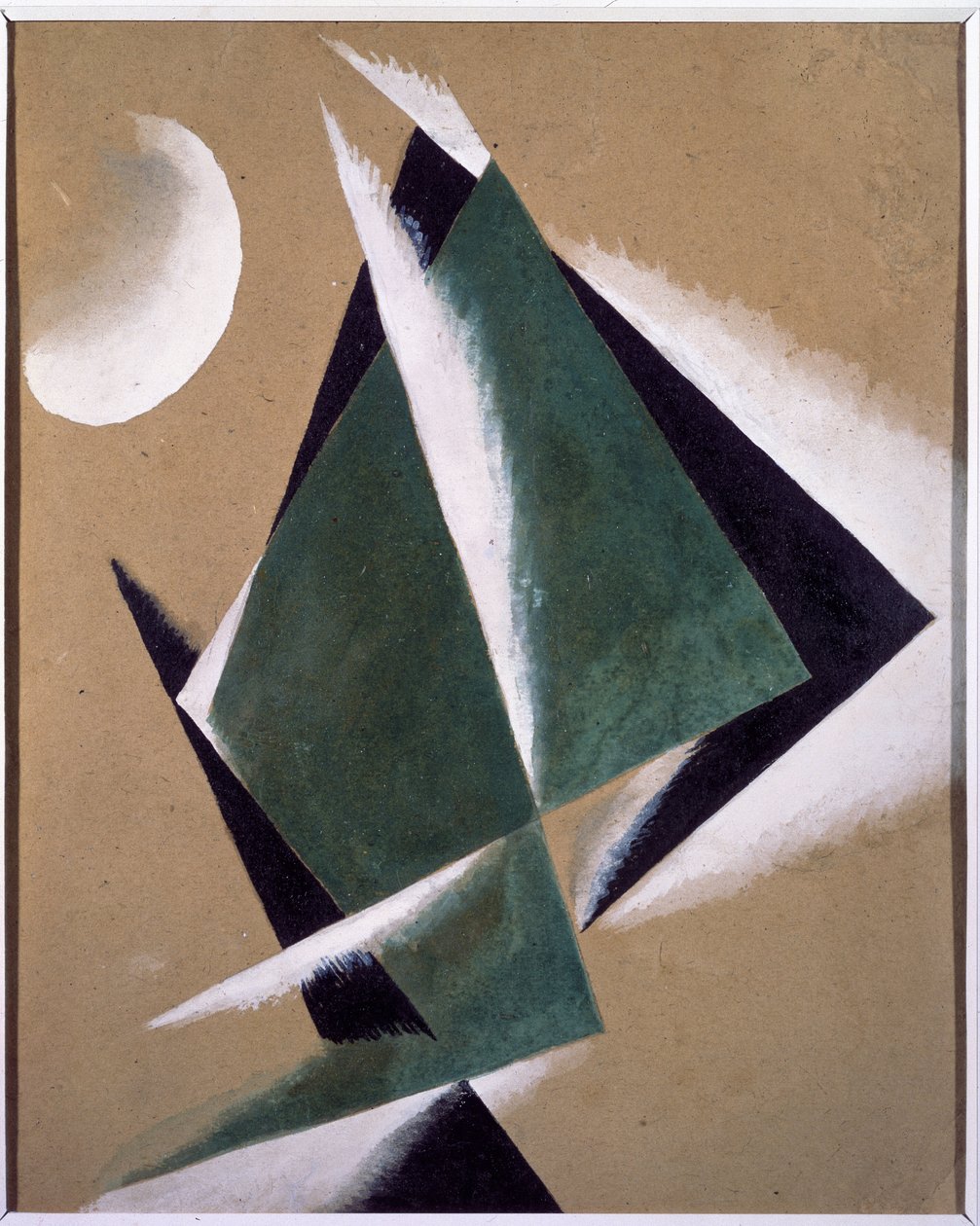 Konstruktion med vit halvmåne. Verk av Lyubov (Lioubov) Sergeyevna Popova (1889-1924), gouache på kartong av Lyubov Sergeevna Popova