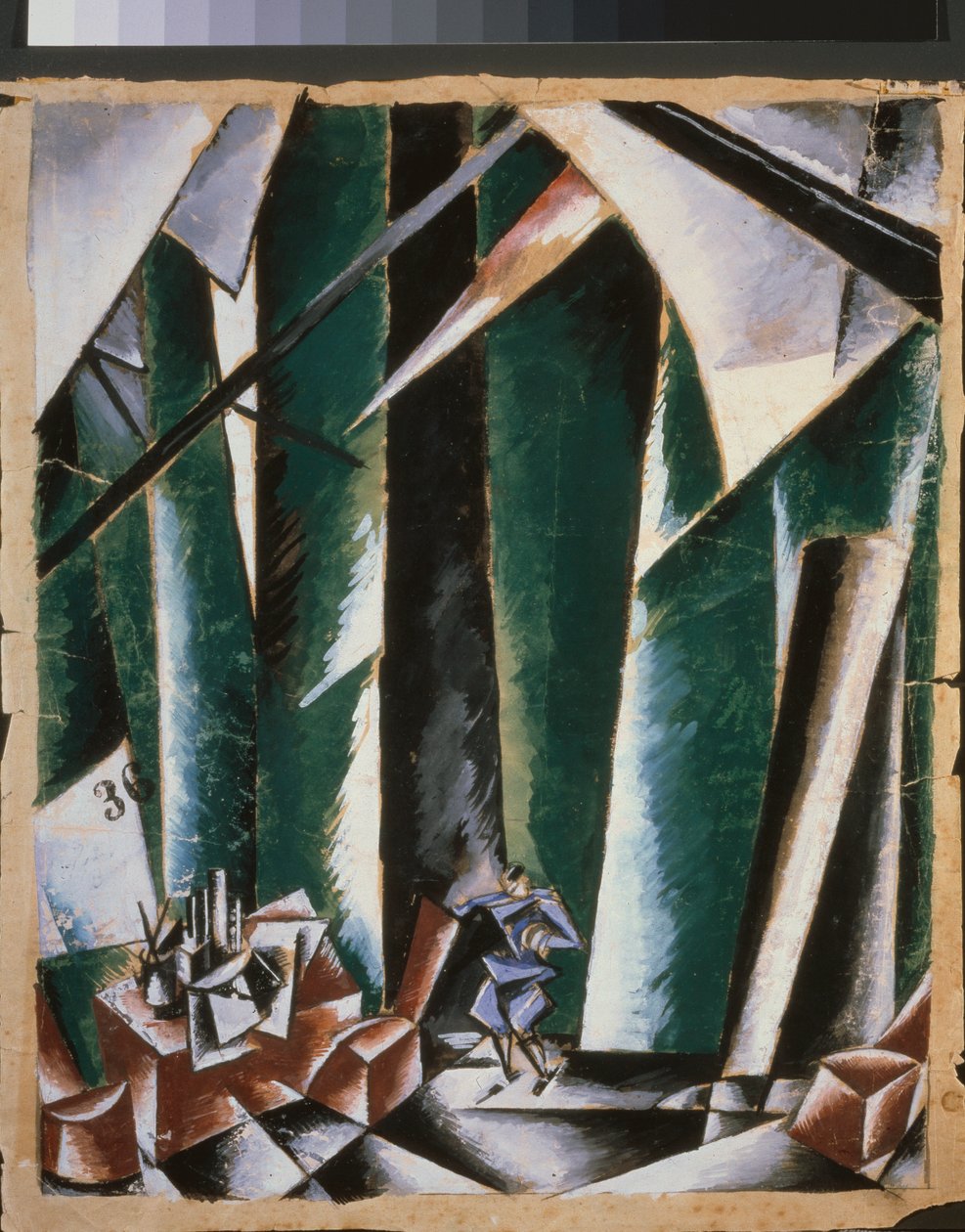 Förberedande dekor till pjäsen ""kanslern och låssmeden"". Verk av Lyubov (Lioubov) Sergeyevna Popova (1889-1924), gouache och bläck på papper av Lyubov Sergeevna Popova