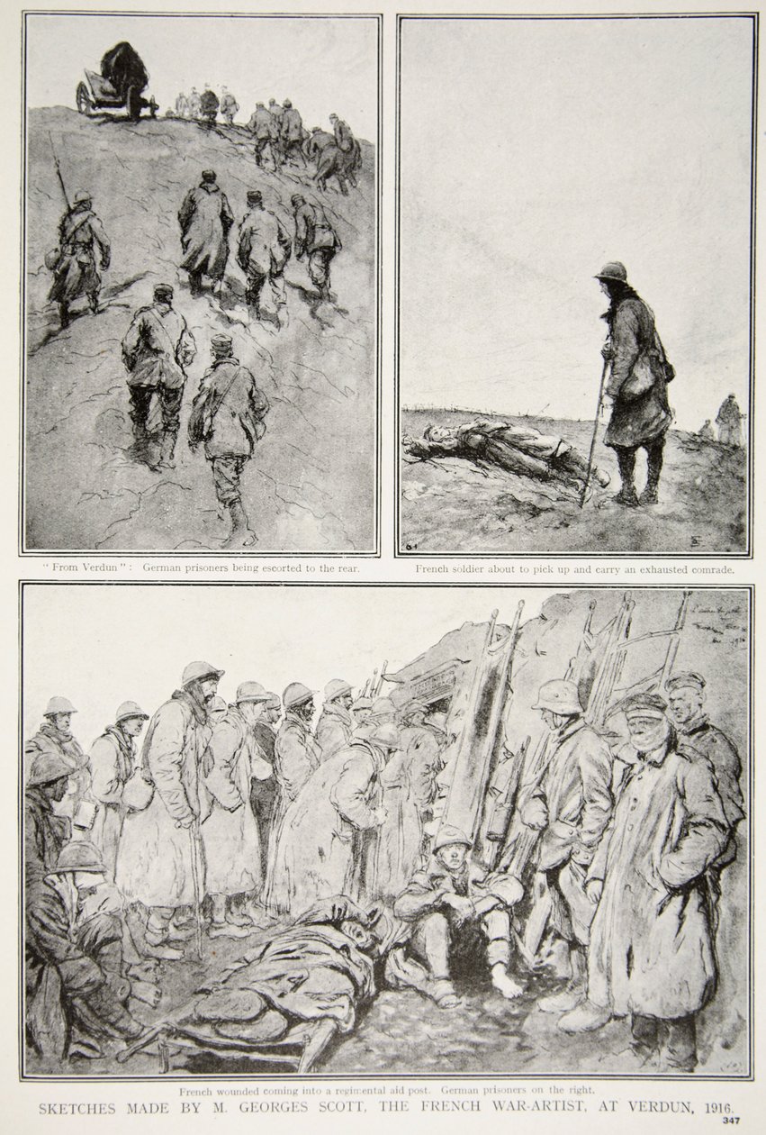 Skisser gjorda av en fransk krigskonstnär vid Verdun, 1916 av M. Georges Scott